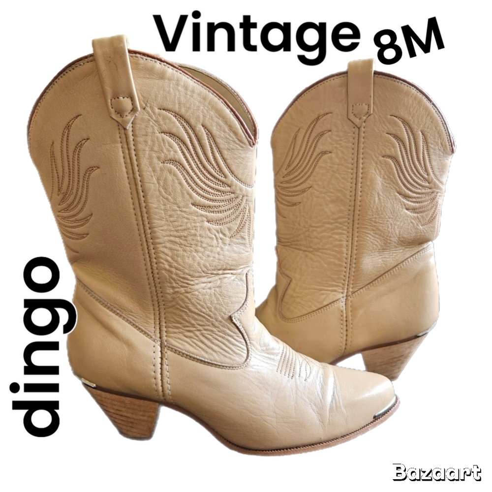 Vintage Dingo Tan Heeled Boots with Decorative Stitching Size 8M